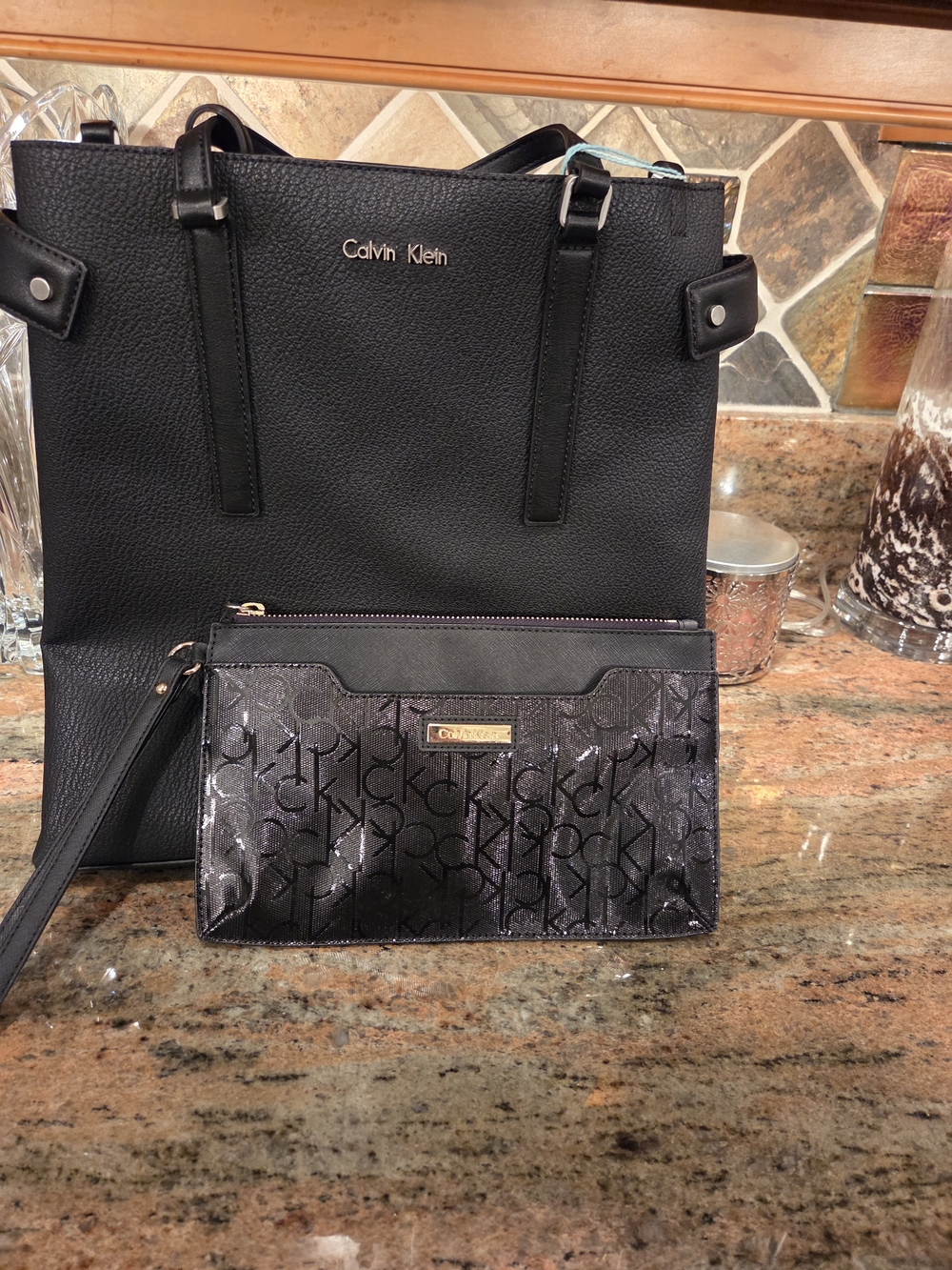 Calvin Klein Black Bag with Signature Wristlet